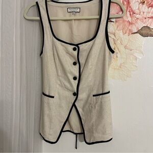 Cream Sleeveless Top Vest Linen button up